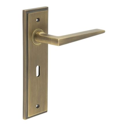 Mayfair Door Handle Lock Backplate Antique Brass - By Frelan Hardware - BUR10KIT9
