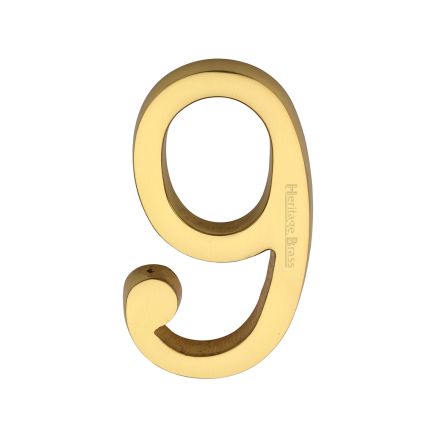 Heritage Brass Numeral 9 Concealed Fix 76mm (3) Unlacquered Brass Finish