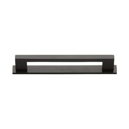 Heritage Brass Cabinet Pull Metro Design with Plate 128mm CTC Matt Bronze Finish