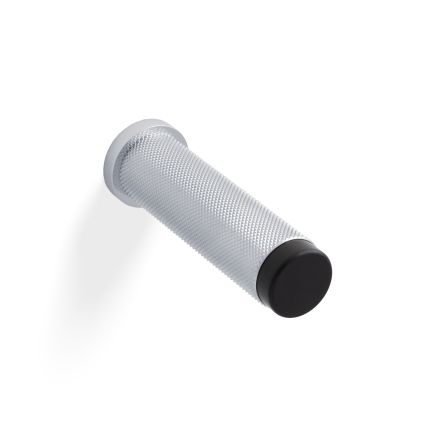 Valli 76 x 20mm - Wall Mounted Knurled Doorstop on Rose - Concealed Fix - Polished Chrome PVD