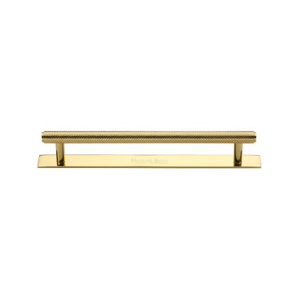 Heritage Brass Cabinet Pull Knurled Design with Plate 128mm CTC Polished Brass Finish