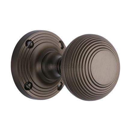 Heritage Brass Mortice Knob on Rose Reeded Design Matt Bronze finish