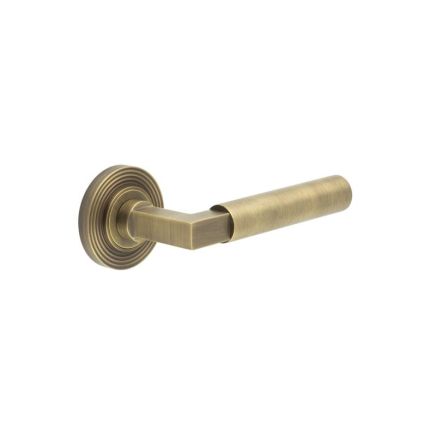 Westminster Door Handle on Reeded Rose Antique Brass - By Frelan Hardware - BUR30KIT4