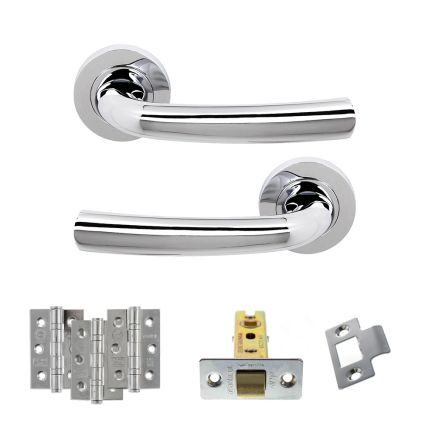 STATUS Nevada Door Handle Pack (Latch Set - 3" CE Latch, 3" Fire Rated Hinges x3) - Polished Chrome