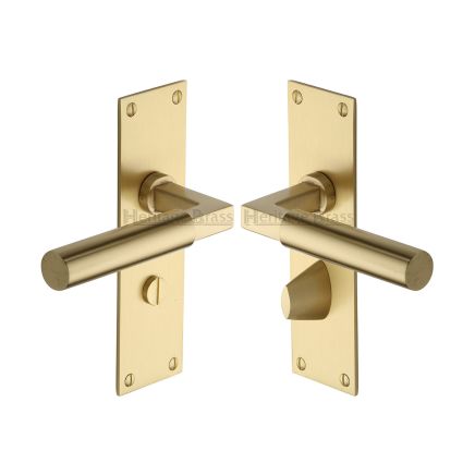 Heritage Brass Door Handle for Bathroom Bauhaus Design Satin Brass finish