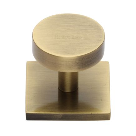 Heritage Brass Cabinet Knob Disc Design with Square Backplate 32mm Antique Brass finish