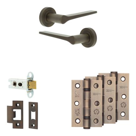 Complete Gio Door Handle Pack - Heavy Duty Latch - Dark Bronze - 64mm / 3-inch Hinges - JE-E20B-DB