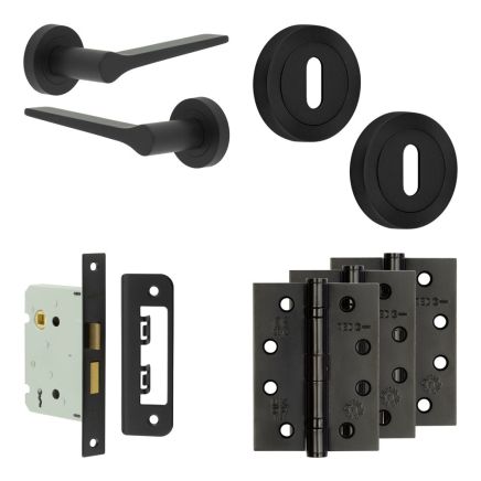 Complete Gio Door Handle Pack - Sashlock - Matt Black - 76mm / 4-inch Hinges - JE-E8A8-MB