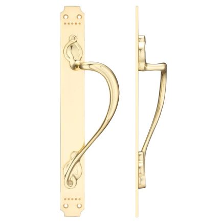 Zoo Hardware Cast Brass Pull Handle with Art Nouveau Backplate - Right Handed - 377 x 42mm
