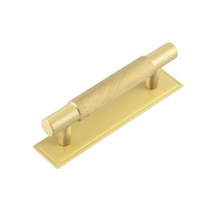 Hoxton Taplow Cabinet Handles 96mm Ctrs Stepped Backplate Satin Brass - By Frelan Hardware - HOX-2050SB-6050SB