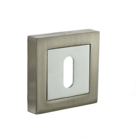 STATUS Key Escutcheons on S4 Square Rose - Satin Nickel/Polished Chrome (Pair)