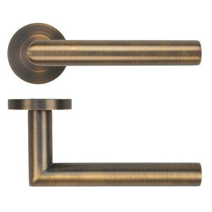 Zoo Hardware Lugano Lever on Round Rose - Antique Brass