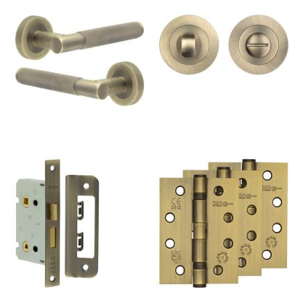 Complete Bari Door Handle Pack - Bathroom - Antique Brass - By Frelan Hardware - JE-D5A3-AB