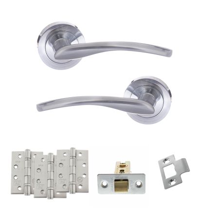 STATUS Arizona Door Handle Pack (Latch Set - 3" CE Latch, 4" Fire Rated Hinges x3) - Satin Chrome
