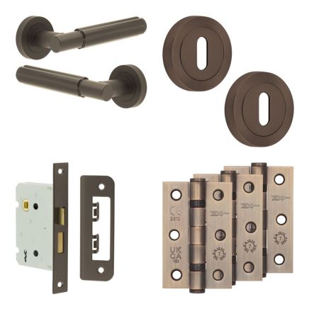 Complete Bloom Door Handle Pack - Sashlock - Dark Bronze - 76mm / 3-inch Hinges - JE-B8B8-DB