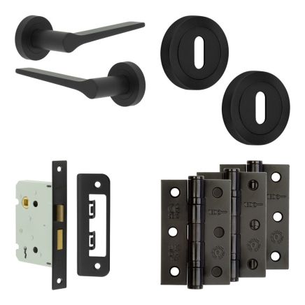 Complete Gio Door Handle Pack - Sashlock - Matt Black - 76mm / 3-inch Hinges - JE-E8B8-MB