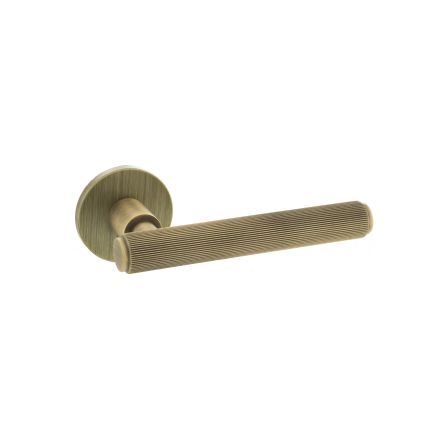 Millhouse Brass Stephenson Knurled Lever Door Handle on 5mm Slimline Round Rose - Yester Bronze