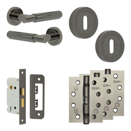 Complete Bloom Door Handle Pack - Sashlock - Black Nickel - 65mm / 4-inch Hinges - JE-B7A8-BN