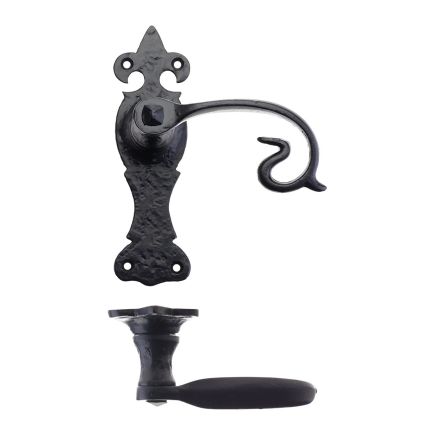 Zoo Hardware Scroll Lever on Fleur De Lys Backplate - 6" - Latch - Black