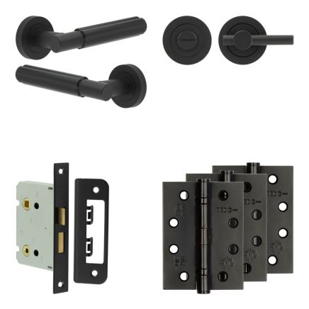 Complete Bloom Door Handle Pack - Bathroom - Black - By Frelan Hardware - JE-B6A2-MB