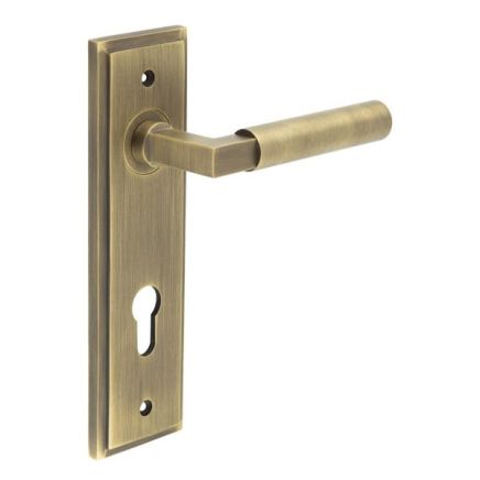 Westminster Door Handle Din Euro Backplate Antique Brass - By Frelan Hardware - BUR30KIT12