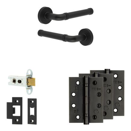 Complete Midtown Door Handle Pack - Heavy Duty Latch - Matt Black - 64mm / 4-inch Hinges - JE-G20A-MB