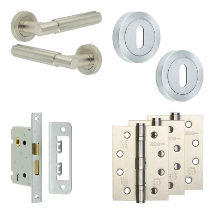 Complete Bloom Door Handle Pack - Sashlock - Satin Nickel - 65mm / 4-inch Hinges - JE-B7A8-SN