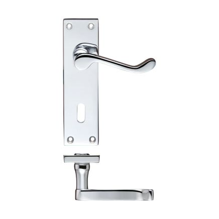 Zoo Hardware Project Victorian scroll lever on lock backplate - 150mm x 40mm - Polished Chrome