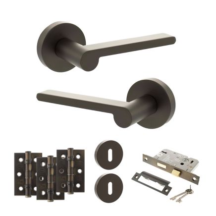 Senza Pari Darrio Door Handle Pack (3 Lever Lock Set - 2.5" CE Sashlock, 3" Fire Rated Hinges x3) - Urban Dark Bronze