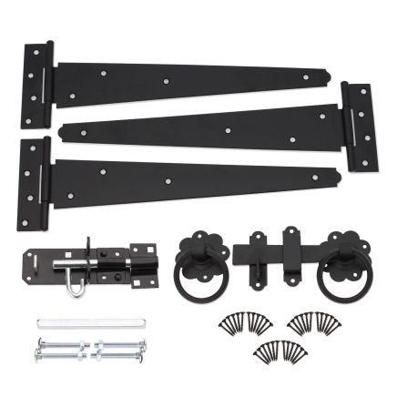 14" 350mm Plain Ring Gate Ironmongery Kit Black
