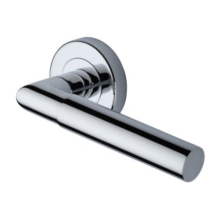 Heritage Brass Door Handle Lever on Rose Bauhaus Mitre Design Polished Chrome Finish