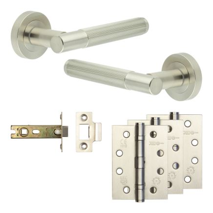 Complete Venice Door Handle Pack - Internal Doors - Satin Nickel - 76mm / 4-inch Hinges - JE-F3A-SN