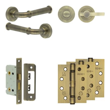 Complete Classic Door Handle Pack - Bathroom - Antique Brass - By Frelan Hardware - JE-A5A2-AB