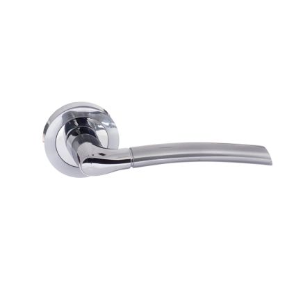STATUS Indiana Lever Door Handle on Round Rose - Satin Chrome/Polished Chrome (Pair)