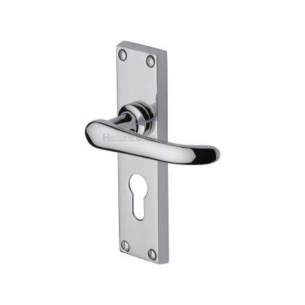 Heritage Brass Door Handle for Euro Profile Plate Windsor Design Polished Chrome finish