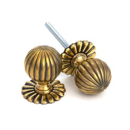 Aged Brass Flower Mortice/Rim Knob Set
