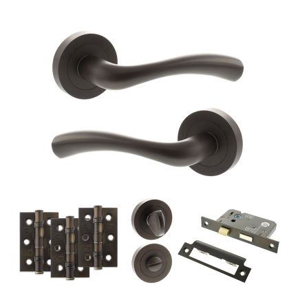 STATUS Texas Door Handle Pack (Bathroom Set - 2.5" CE Bathroom Lock, 3" Fire Rated Hinges x3) - Urban Dark Bronze