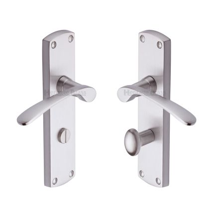 Heritage Brass Door Handle for Bathroom Diplomat Design Satin Nickel finish