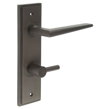 Mayfair Door Handle Din Bathroom Backplate Dark Bronze & Turn & Release - By Frelan Hardware - BUR-10DB-456DB-82DB