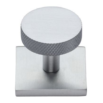 Heritage Brass Cabinet Knob Disc Knurled Design with Square Backplate 32mm Satin Chrome finish