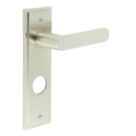Kensington Door Handle Din Bathroom Backplate Satin Nickel - By Frelan Hardware - BUR25KIT325