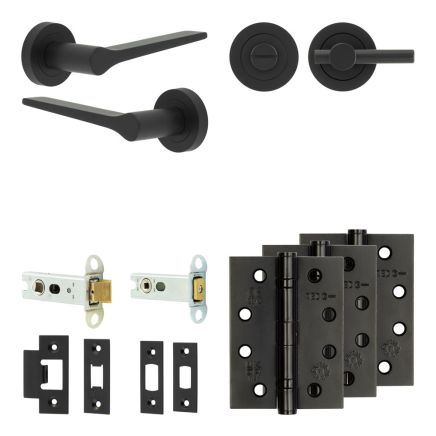 Complete Gio Door Handle Pack - Heavy Duty Tubular Bathroom (Plain Thumb Turn) - Matt Black - 76mm / 4-inch Hinges - JE-E31A2-MB