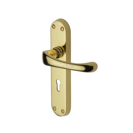 Heritage Brass Door Handle Lever Lock Gloucester Design Polished Brass finish