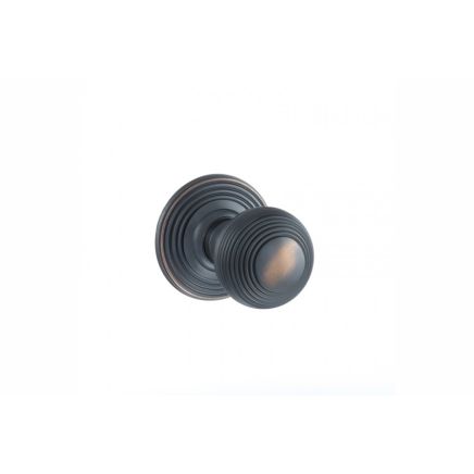 Old English Ripon Solid Brass Reeded Beehive Mortice Door Knob on Concealed Fix Rose - Antique Copper
