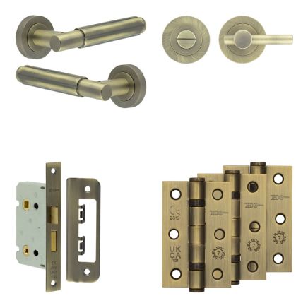 Complete Bloom Door Handle Pack - Bathroom - Antique Brass - By Frelan Hardware - JE-B5B2-AB