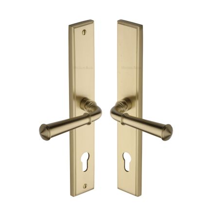 Heritage Brass Multi-Point Door Handle Lever Lock Colonial RH Design Satin Brass finish