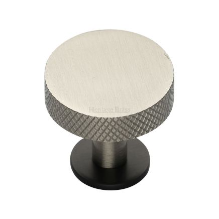 Heritage Brass Cabinet Knob Knurled Disc Design with Rose 32mm Matt Bronze/Satin Nickel finish