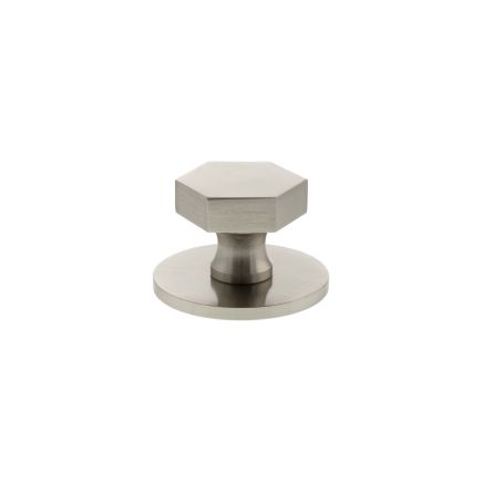 Millhouse Brass Pennington Hexagonal Cabinet Knob Handle on Backplate - Satin Nickel