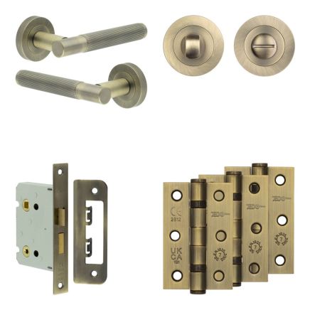 Complete Venice Door Handle Pack - Bathroom - Antique Brass - By Frelan Hardware - JE-F6B3-AB