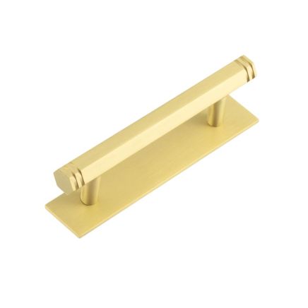 Hoxton Nile Cabinet Handles 96mm Ctrs Plain Backplate Satin Brass - By Frelan Hardware - HOX-350SB-5050SB